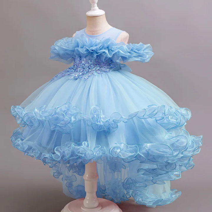 Girls Flower Appliqué Dress | Ball Gown | Wedding &amp; Party | Ages 4–12