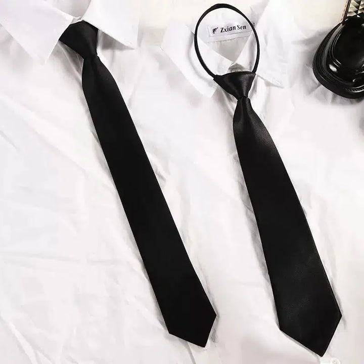 2/1pcs Unisex Black Simple Clip on Tie