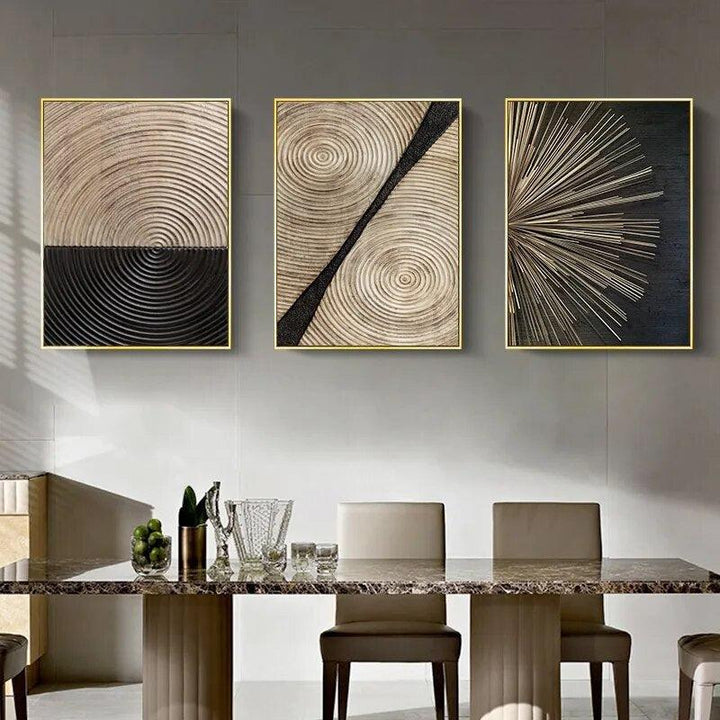 Wall Prints Abstract Retro Black Gold Wood Art Posters 3D Tree Ring Radial Lines Nordic Canvas Picture Home Decor Paintings-Arlik interiors