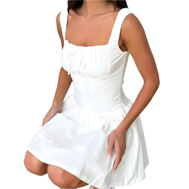 Women's Summer Spaghetti Strap Dress Elegant Square Neck Mini Dresses