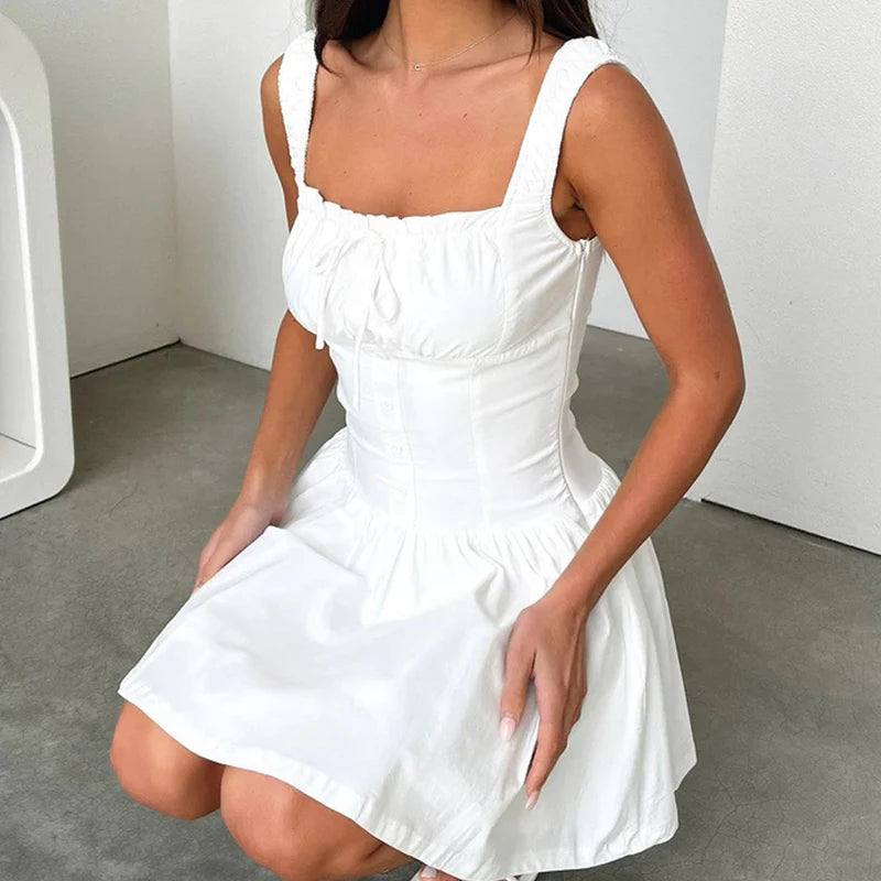Women's Summer Spaghetti Strap Dress Elegant Square Neck Mini Dresses