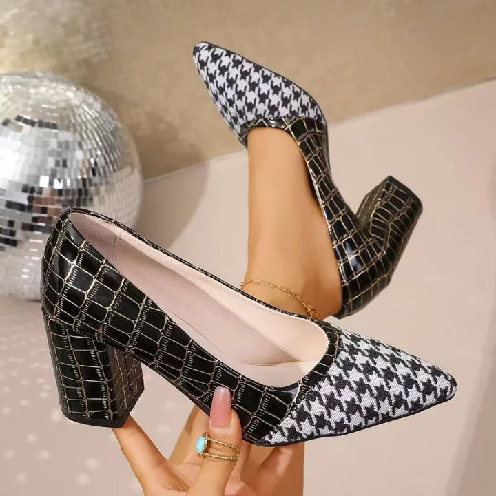 Pointed Toe Block Heel Slingback Pumps