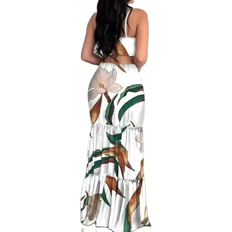 Women Backless Boho Maxi Ruffle Dress