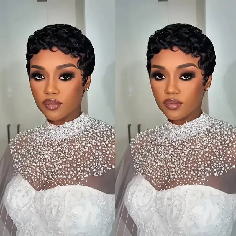 Pixie Cut Short Curly Human Hair Wig with Bangs - Bennys Beauty World