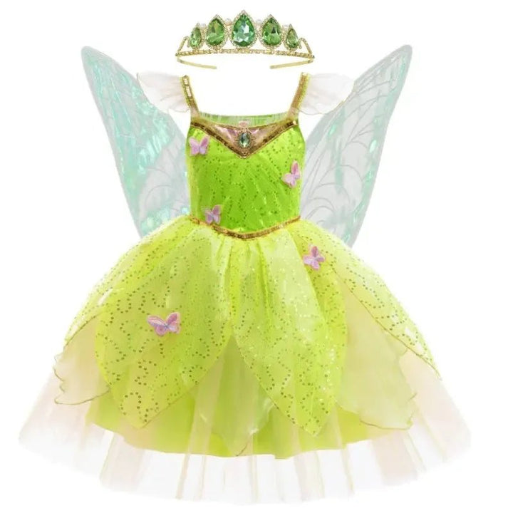 Girls Tinker Bell Fairy Dress – Puff Sleeve Toddler Costume - Bennys Beauty World