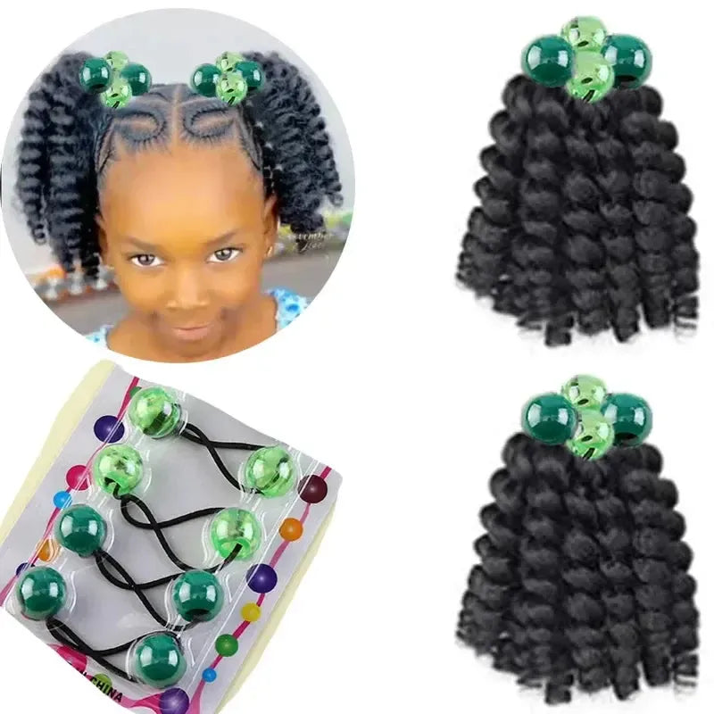 2-Pack Girls Braided Ponytail Hair Extensions with Elastic Ball Beads – Colourful Synthetic Hairpiece for Kids-Hair Accessories-Bennys Beauty World