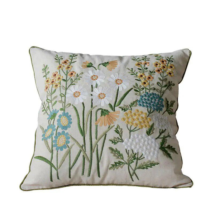 Cotton Linen Flower Embroidery PillowCover-Cushion cover-Arlik interiors