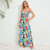 Women's Loose Fit Dress Floral Print Backless Maxi Dress