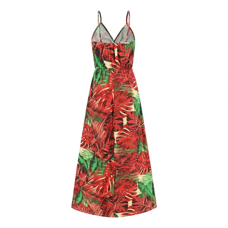 Women's Loose Fit Dress Floral Print Backless Maxi Dress