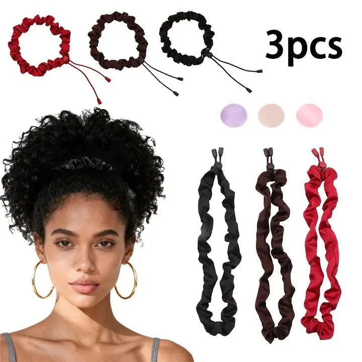 3pcs Adjustable Hair Rope Extra Length Scrunchie Elastic Tie No Slip Silky Satin Hair Loop Rubber Band-Bennys Beauty World