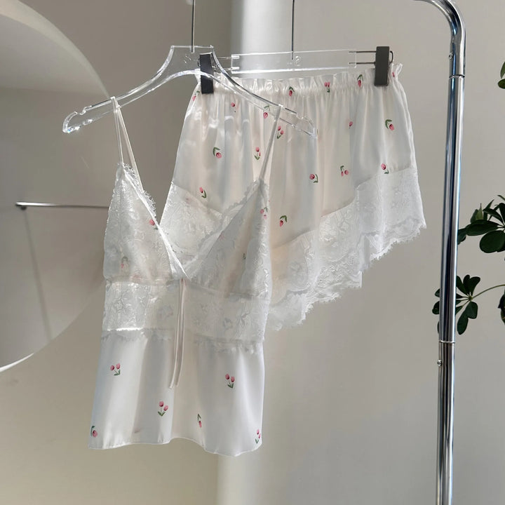 Summer Women Pajamas Lingerie Two Piece Lace Sleepwear