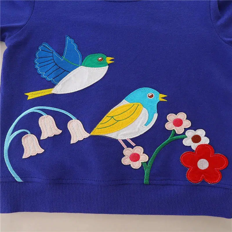 Birds Embroidery Girls Sweatshirts