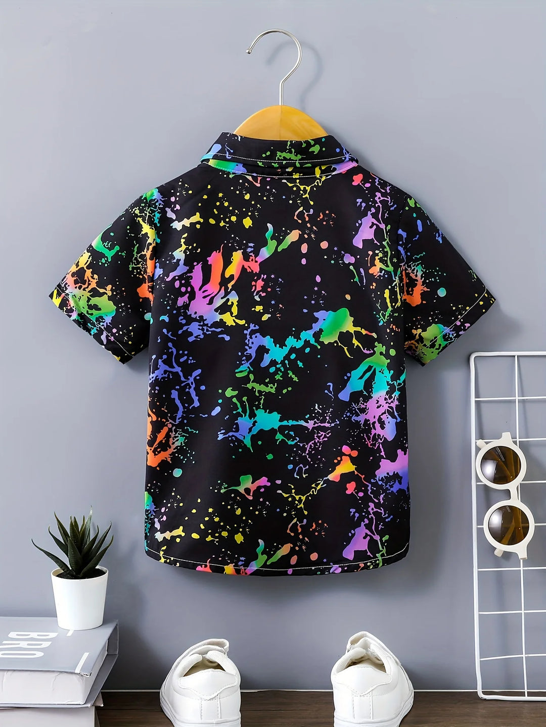 Boys Colorful Splash Ink Print Short Sleeve Shirt | Kids Casual Summer Top