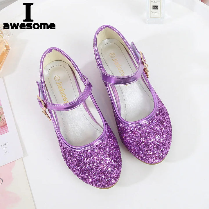 Girls' Purple High Heels For Kids Princess Leather Shoe