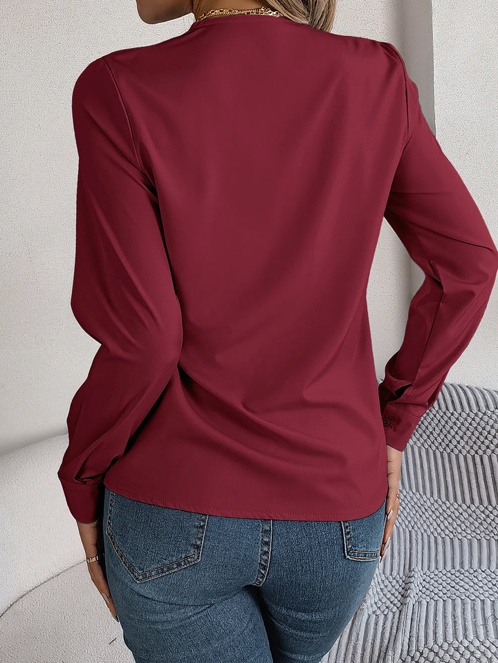 Triple V-Neck Long Sleeve Shirt Women Tops