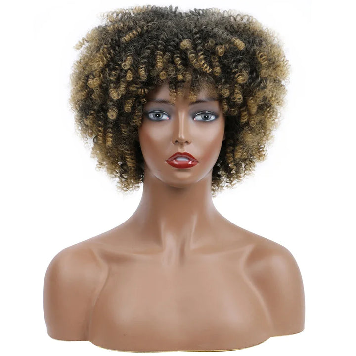 Afro Kinky Curly Wigs With Bangs Synthetic Wigs