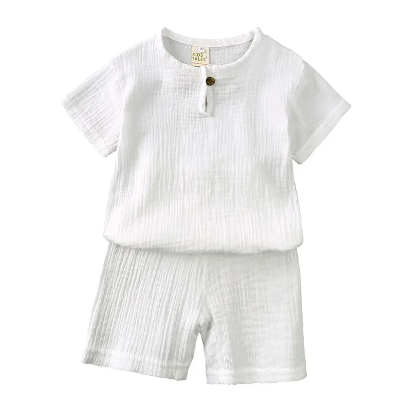 Summer Boy Clothing Sets Solid Color Short Sleeve Tops and Shorts - Bennys Beauty World