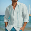 Men's Linen Shirts Casual Long Sleeve Shirts Striped Lapel Hawaiian Holiday Outfits-Shirts-Bennys Beauty World