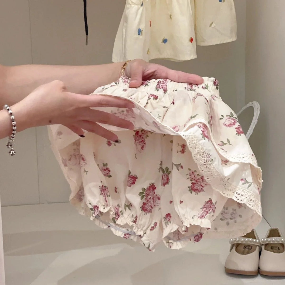 Girls Floral Double Layer Skirt | Sweet Lace Mini