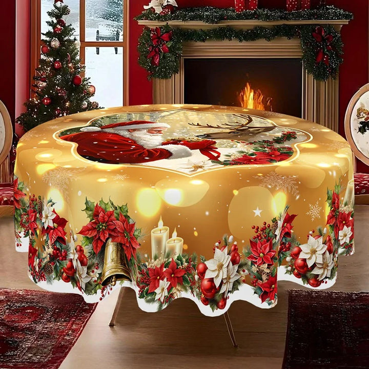 Golden Christmas Santa Claus Tablecloth Christmas
