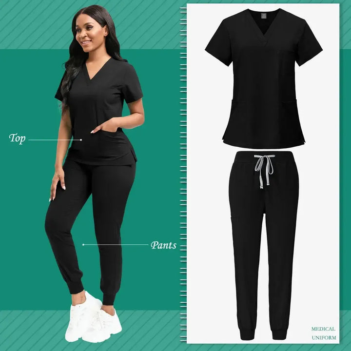 Nurse Uniform for Women Nursing Solid Surgical Gown-Scrubs-Bennys Beauty World