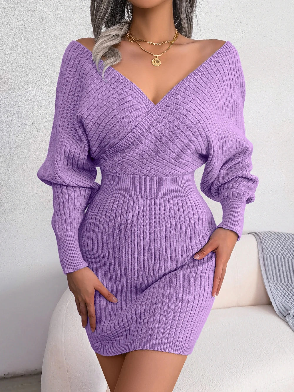 Bodycon Sweater Dresses For Women Casual Long Sleeve Knitted Clothes