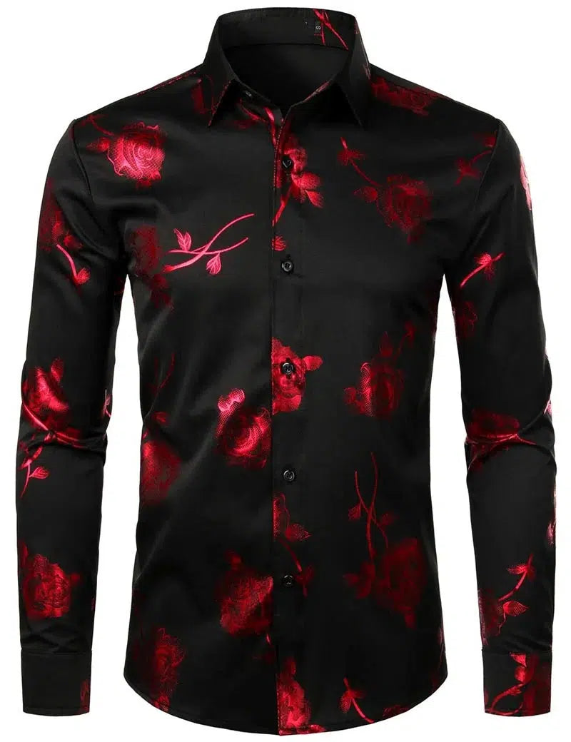 Fashion Men's Shirt Flowers 3D Printing Lapel Button Top Long Sleeve Shirt-shirt-Bennys Beauty World