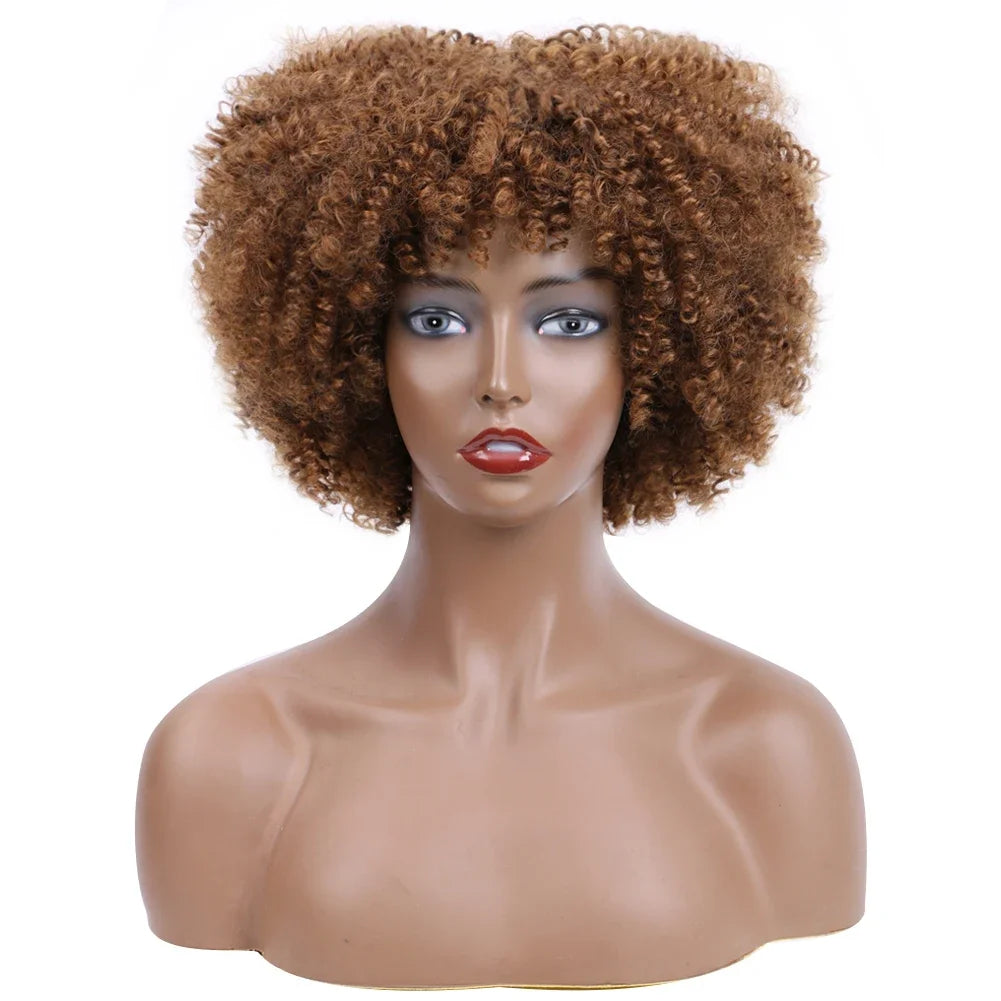 Afro Kinky Curly Wigs With Bangs Synthetic Wigs