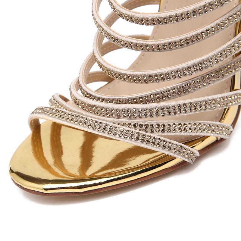 Gold Rhinestone Gladiator Sandals For Women-Shoe-Bennys Beauty World