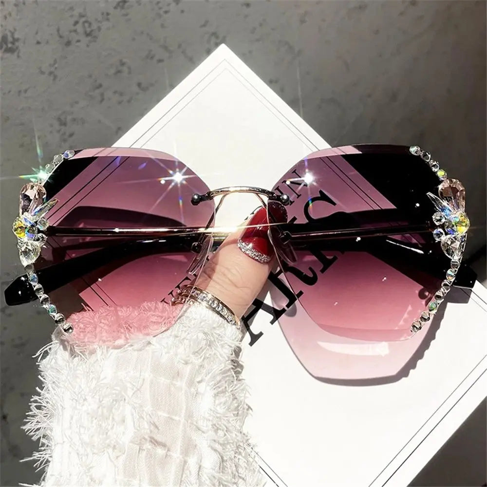 Rimless Rhinestone Sunglasses | UV400 Gradient Luxury Eyewear