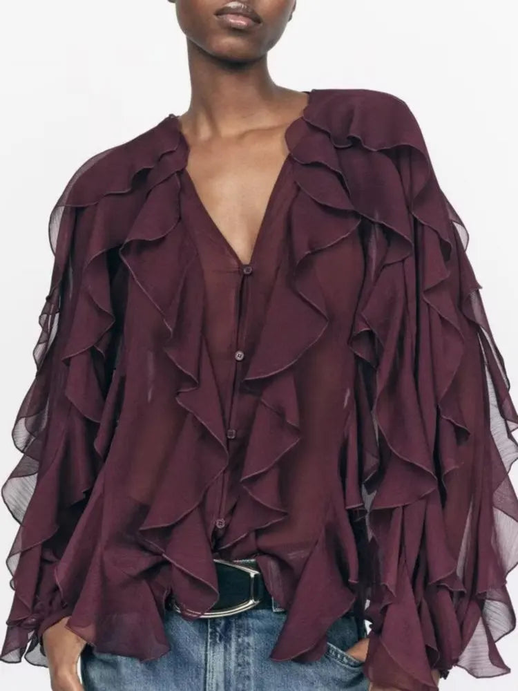 Summer Chic Women's Elegant Loose Long Sleeve Layered Shirts-Blouse-Bennys Beauty World