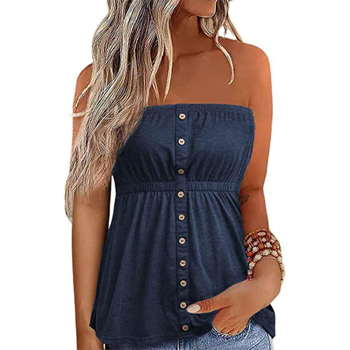 Women Tube Top Summer Button Strapless Bandeau Tank Crop Tops-blouse-Bennys Beauty World