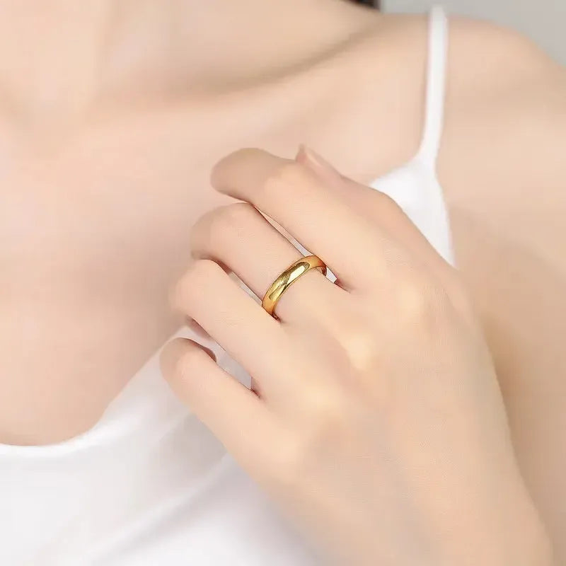 24K Gold AU999 Adjustable Open Wedding Band Ring – Minimalist Stackable Ring for Women &amp; Men-Rings-Bennys Beauty World