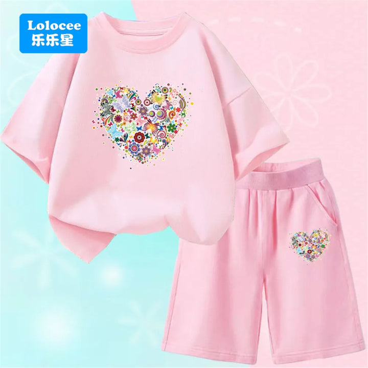 Girls Bow Cat Print T-Shirt &amp; Shorts Set | 2-Piece Summer Outfit | Ages 3–14
