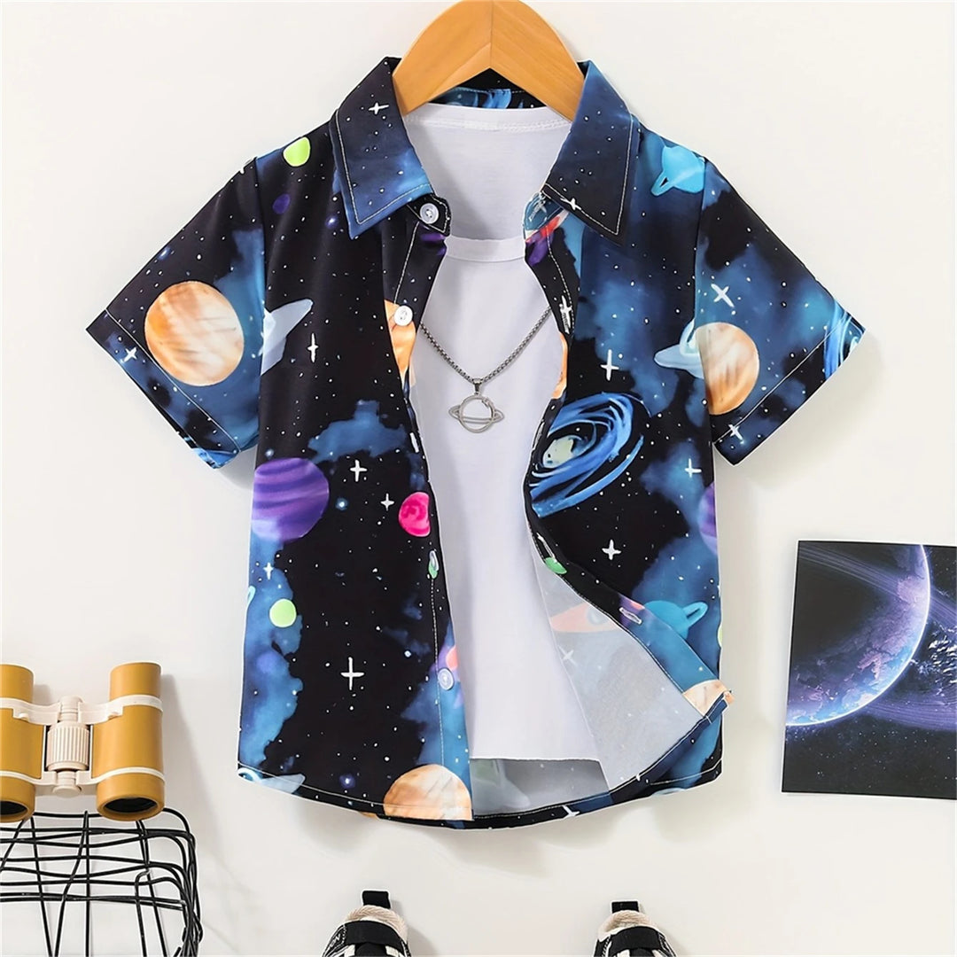 Boys Colorful Splash Ink Print Short Sleeve Shirt | Kids Casual Summer Top