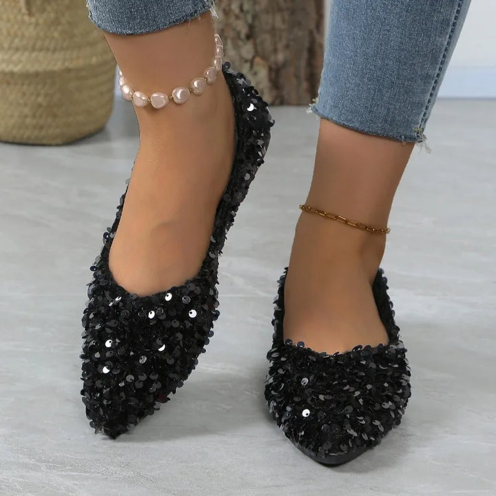 Women's Sequin Pointed Toe Slip-On Loafers