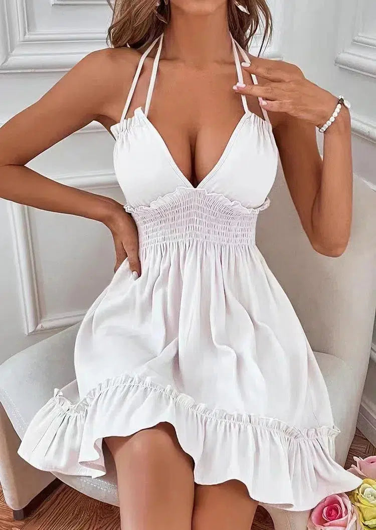 Womens Ruffles Double Strap Casual Summer Dress-Dress-Bennys Beauty World