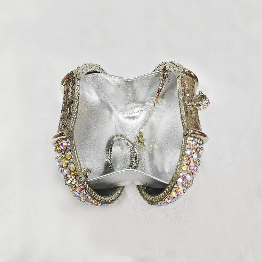 Large Stone Hard Metal Evening Clutch Bag