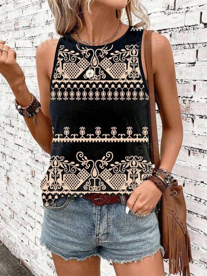 Leopard Print Crew Neck Tank Top