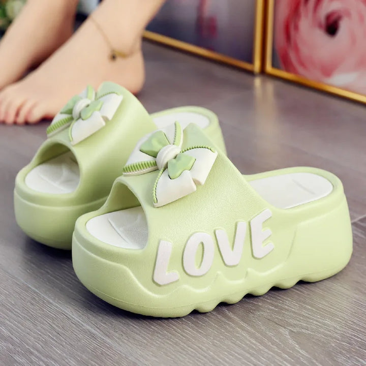 White Pink Bow-knot Slippers Woman High Platform EVA Slides