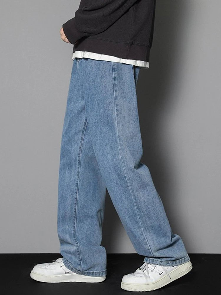 Men's Korean - Style Straight Wide - Leg Denim Jeans - Bennys Beauty World