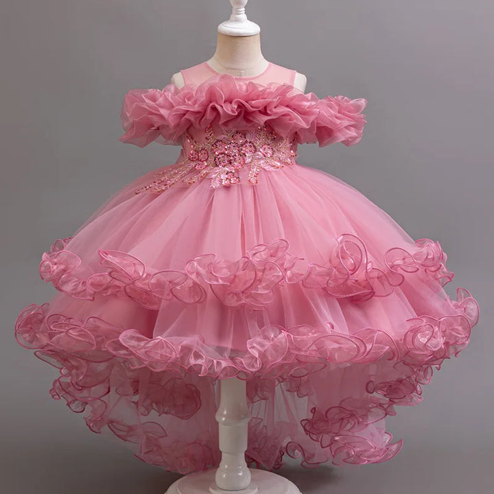 Girls Flower Appliqué Dress | Ball Gown | Wedding &amp; Party | Ages 4–12