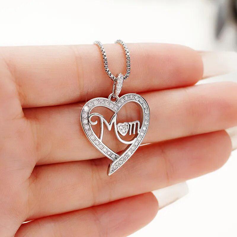 Huitan Love Necklace for Mom Silver Color Fancy Box Chain Mother&#39;s Day Birthday Gift Luxury Trendy Women Necklace Jewelry Bulk-Arlik interiors