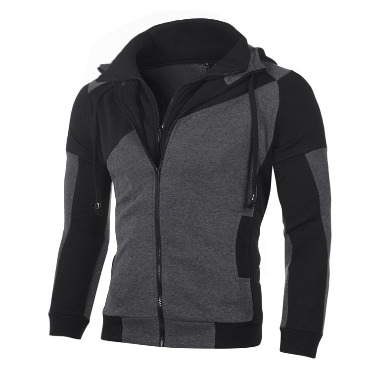 Men's Hooded Sweatshirts Colorblock Double Zipper Sweatshirt-Clothing-Bennys Beauty World