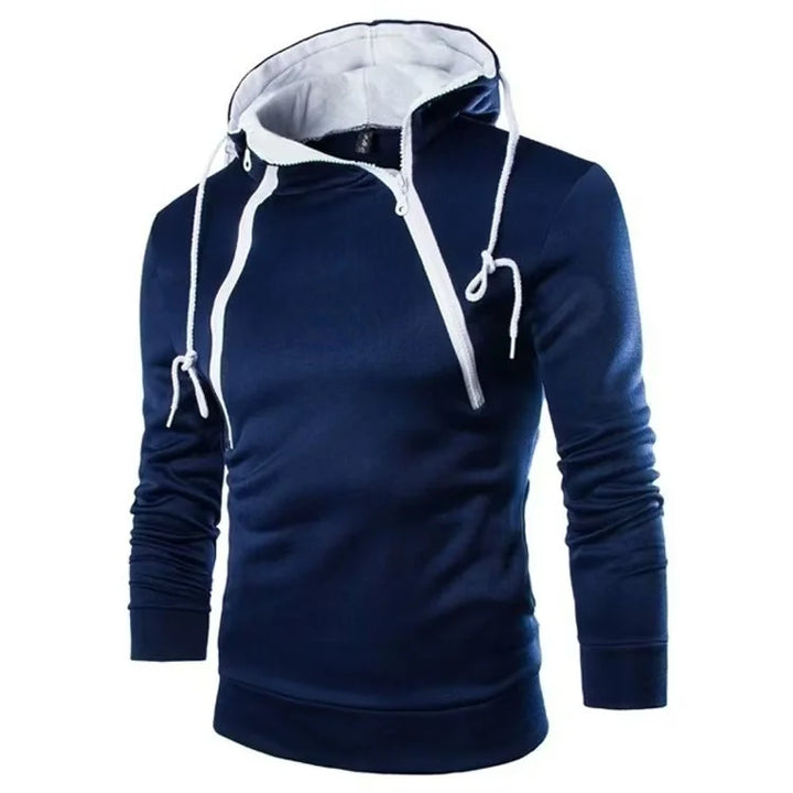 Hot selling new style fashionable placket double zipper cardigan contrasting color hooded jacket fleece hoodie custom logo print