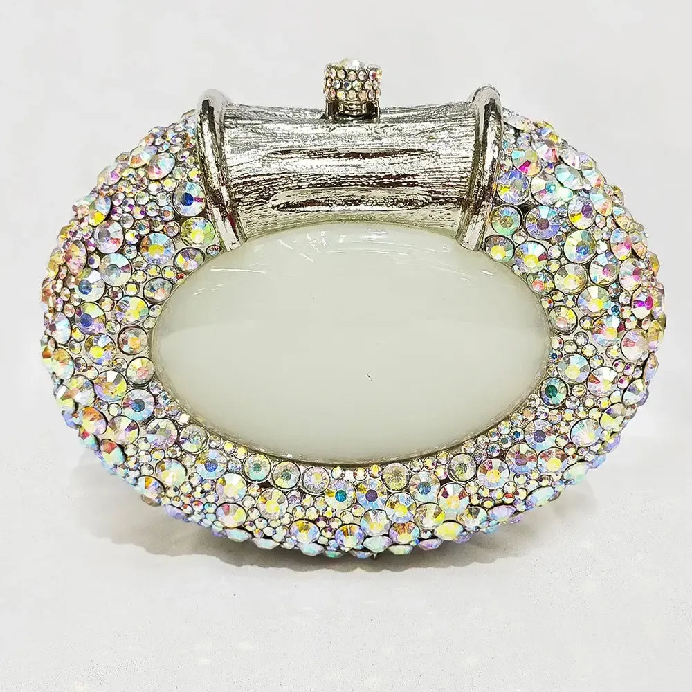 Large Stone Hard Metal Evening Clutch Bag