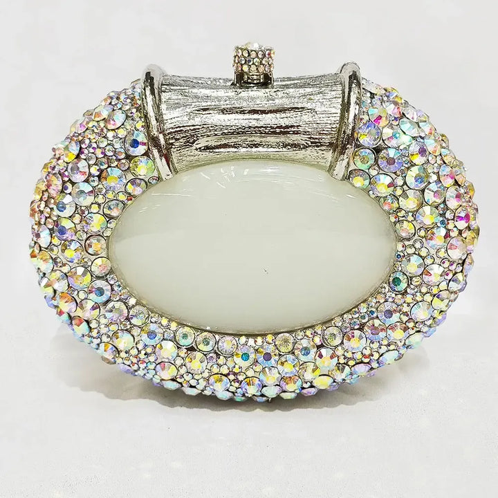 Large Stone Hard Metal Evening Clutch Bag