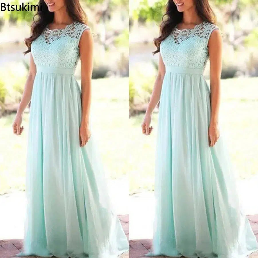 Elegant Lace Patchwork Maxi Dress Women-Dresses-Bennys Beauty World