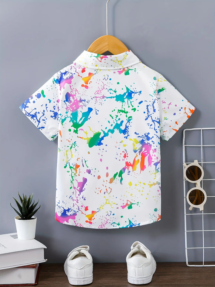 Boys Colorful Splash Ink Print Short Sleeve Shirt | Kids Casual Summer Top