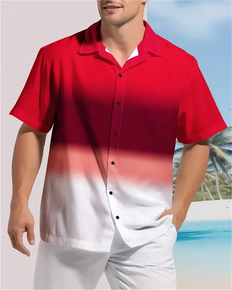 Men's Color Block 3D Printed button-down Lapel Short Sleeve Shirt-Shirts-Bennys Beauty World